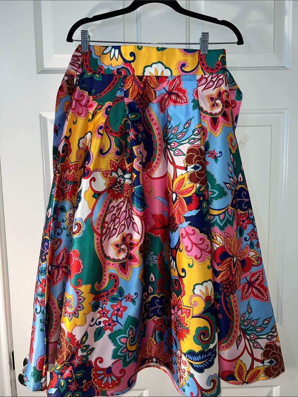 Vibrant Multicolor Floral Circle Skirt — Yellow, Blue & Pink